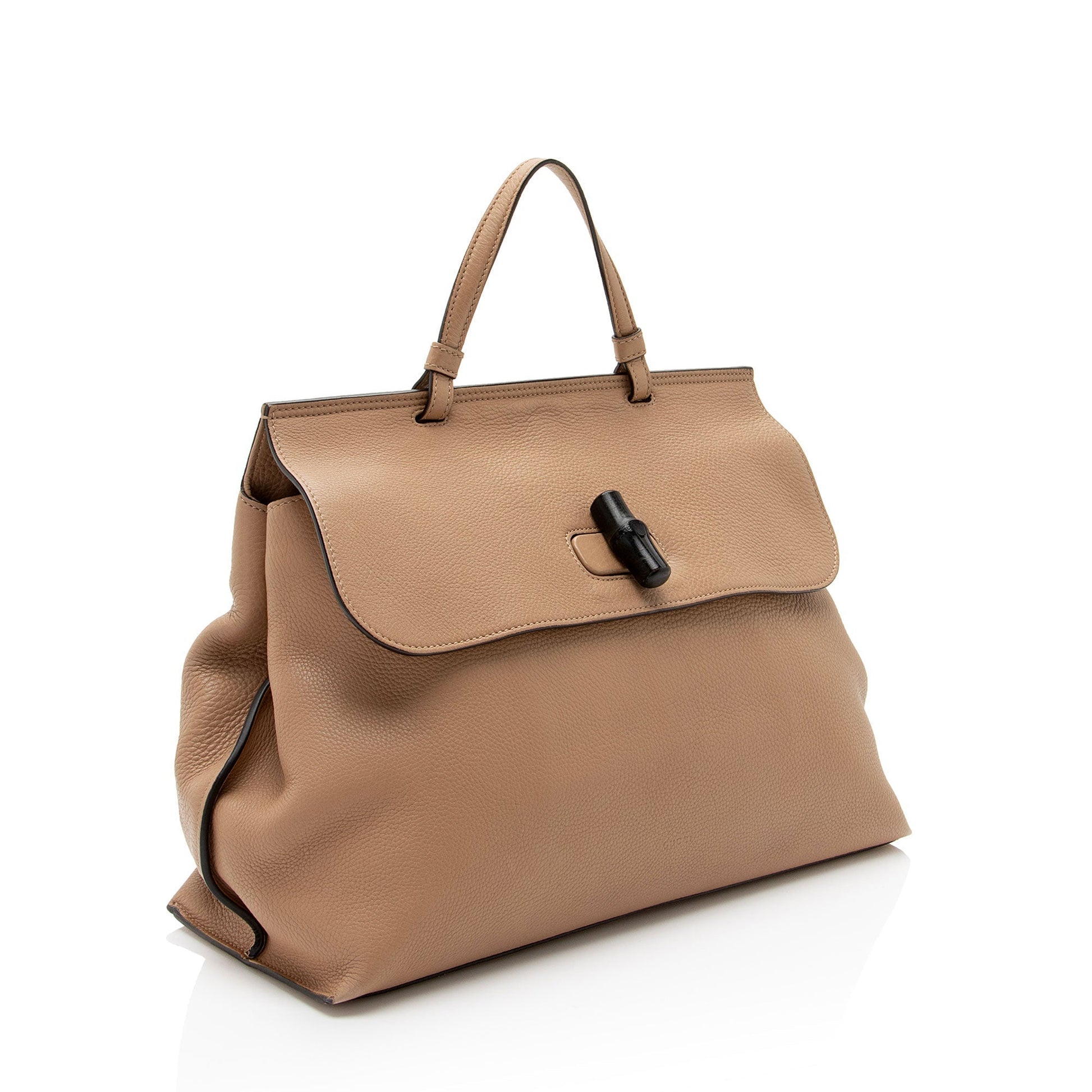 Gucci Bamboo Daily Leather Beige Small Top Handle Satchel Bag