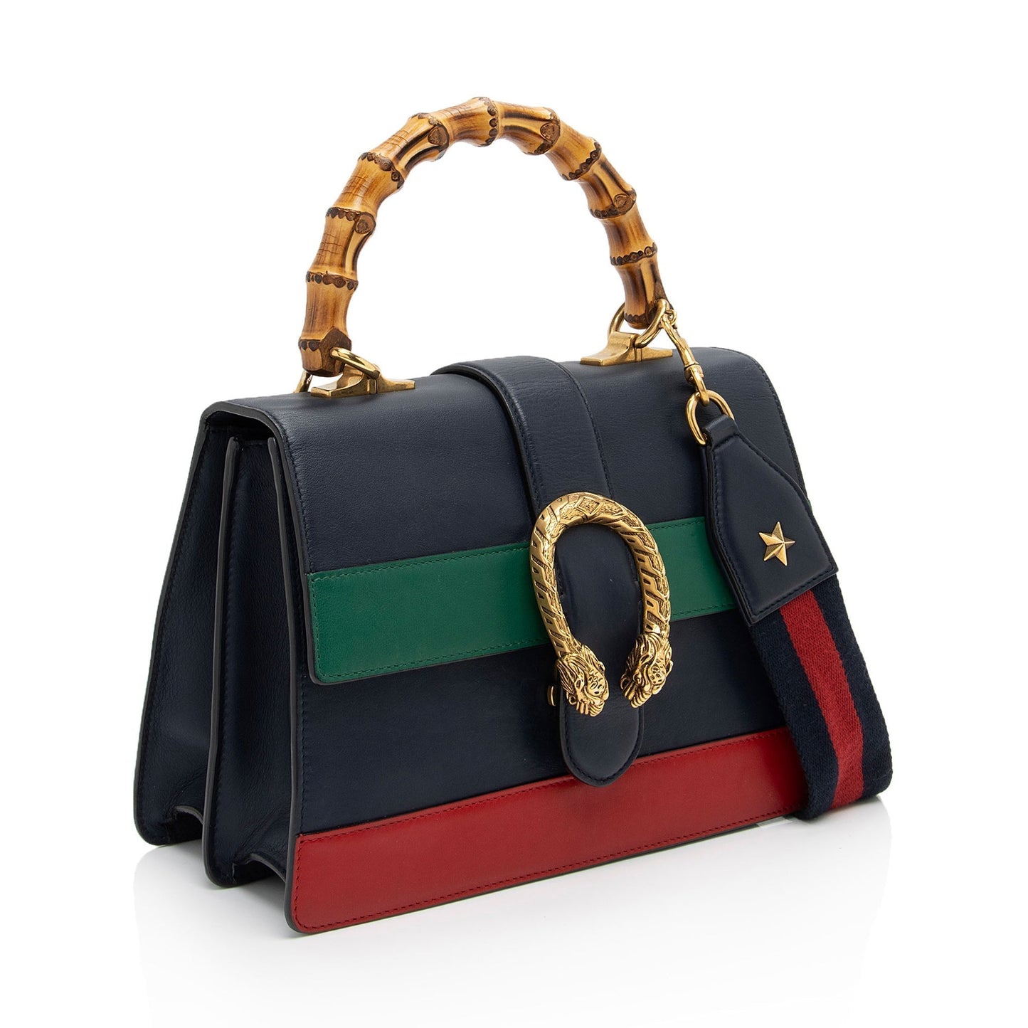Gucci Bamboo Dionysus Top Handle SHF-ZwptD2 Leather Nylon Blue Medium Satchel Bag