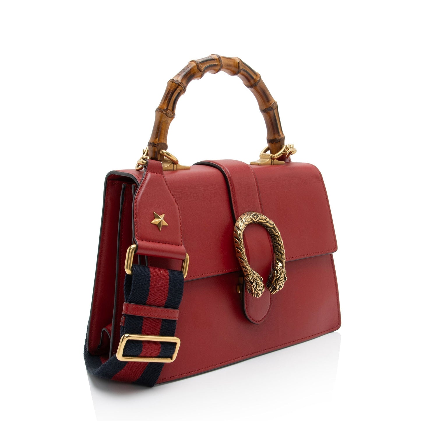 Gucci Bamboo Dionysus Top Handle SHF-d7MRvK Leather Nylon Red Medium Satchel Bag