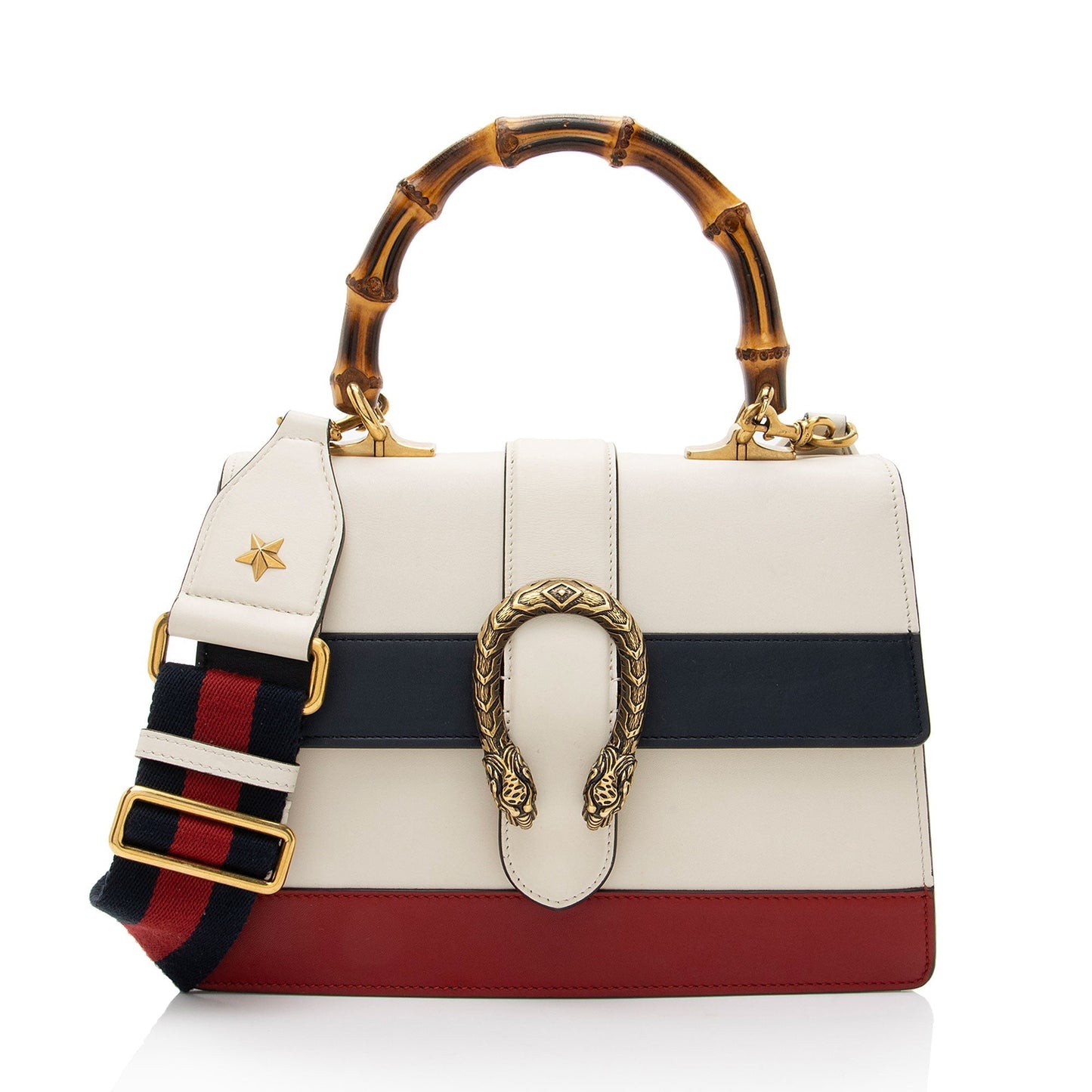 Gucci Bamboo Dionysus Top Handle Leather Nylon White Blue Satchel Bag Top Handle