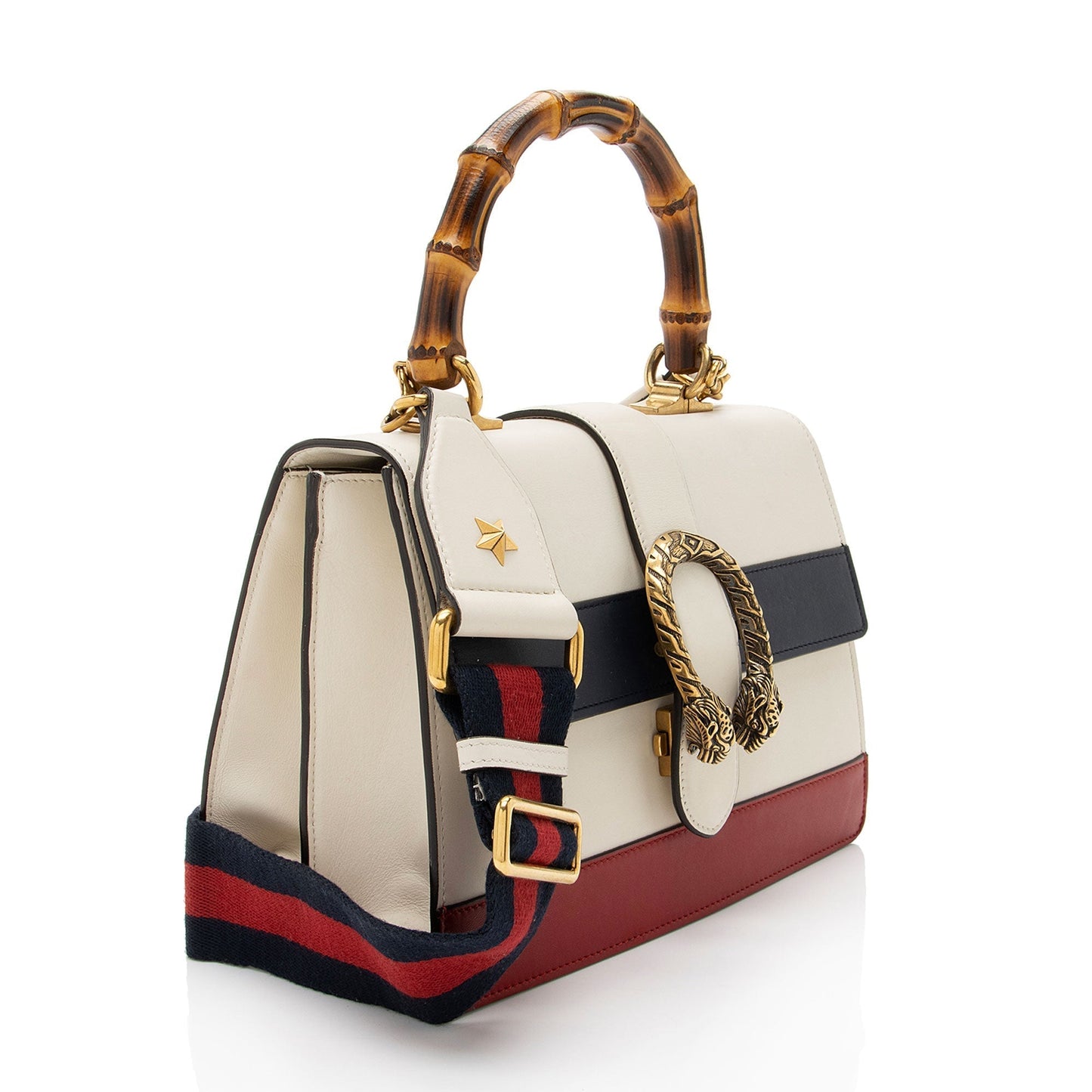 Gucci Bamboo Dionysus Top Handle Leather Nylon White Blue Satchel Bag Top Handle
