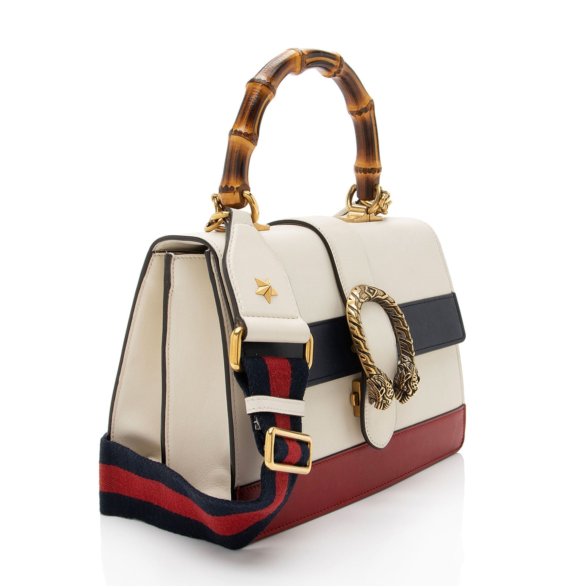 Gucci Bamboo Dionysus Top Handle Leather Nylon White Blue Satchel Bag Top Handle