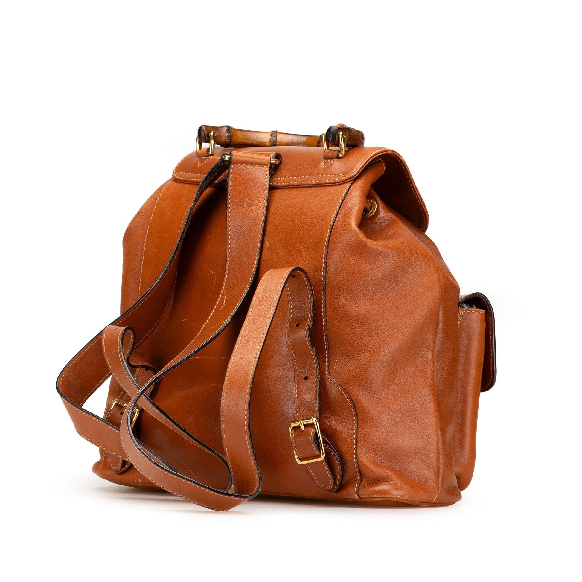 Gucci Bamboo Drawstring Backpack Leather Calf Brown Jewelry