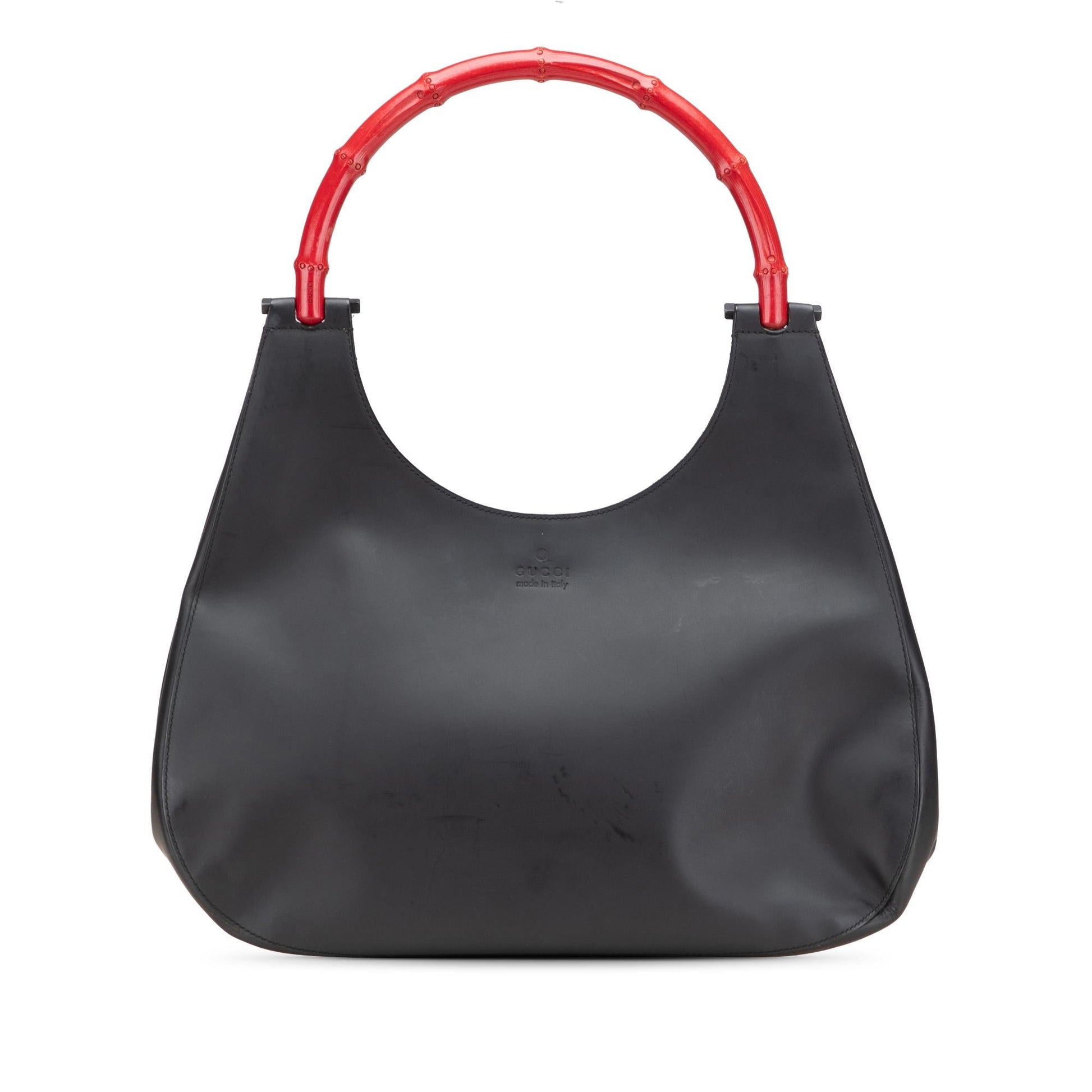 Gucci Bamboo Leather Calf Black Red Satchel Bag
