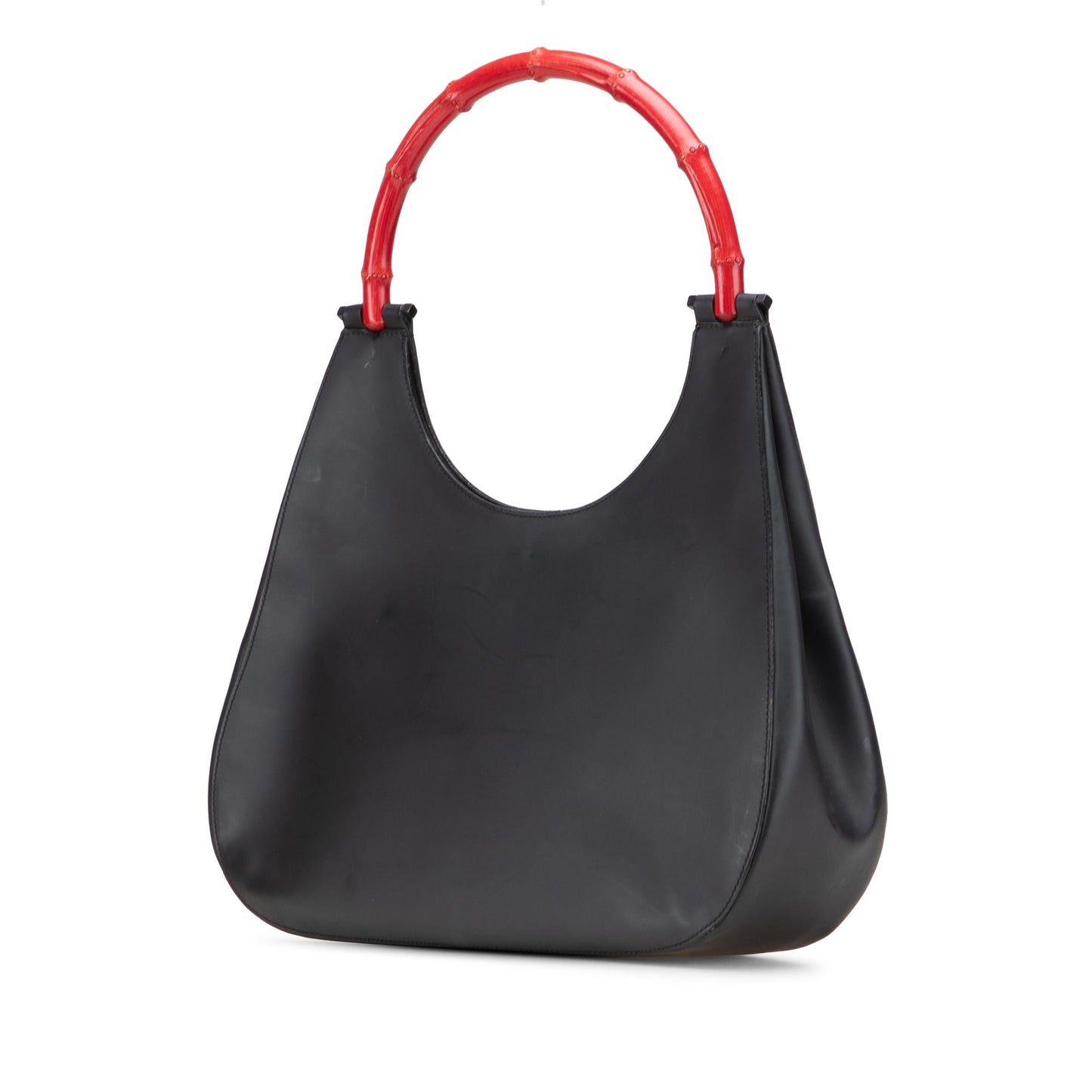 Gucci Bamboo Leather Calf Black Red Satchel Bag