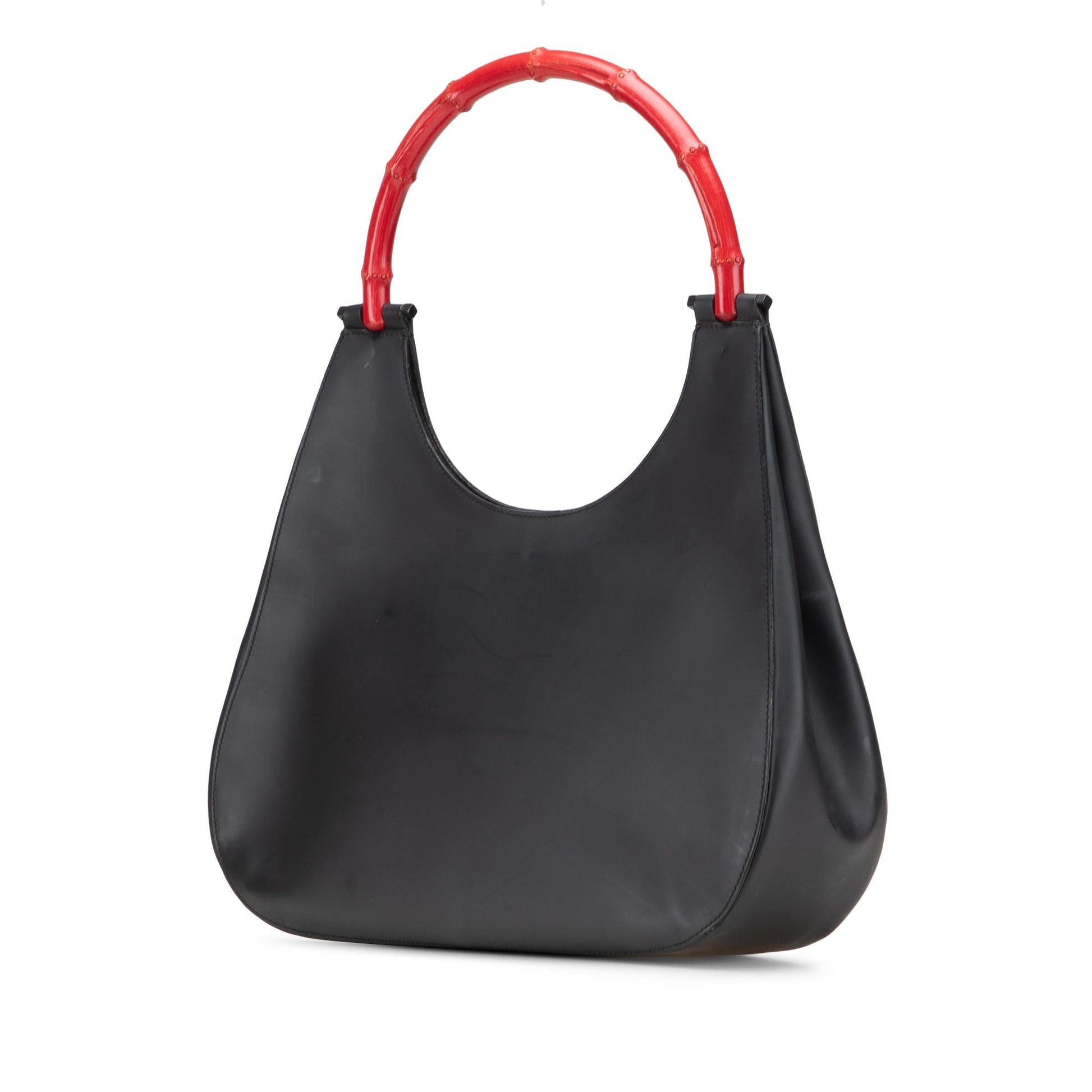 Gucci Bamboo Leather Calf Black Red Satchel Bag Handbag 1
