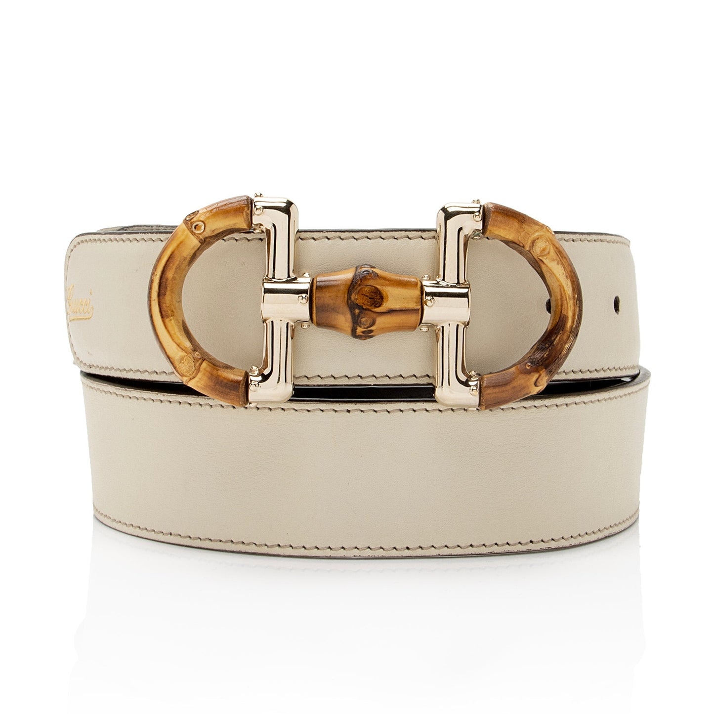 Gucci Bamboo Horsebit Belt - Size Leather White Accessory