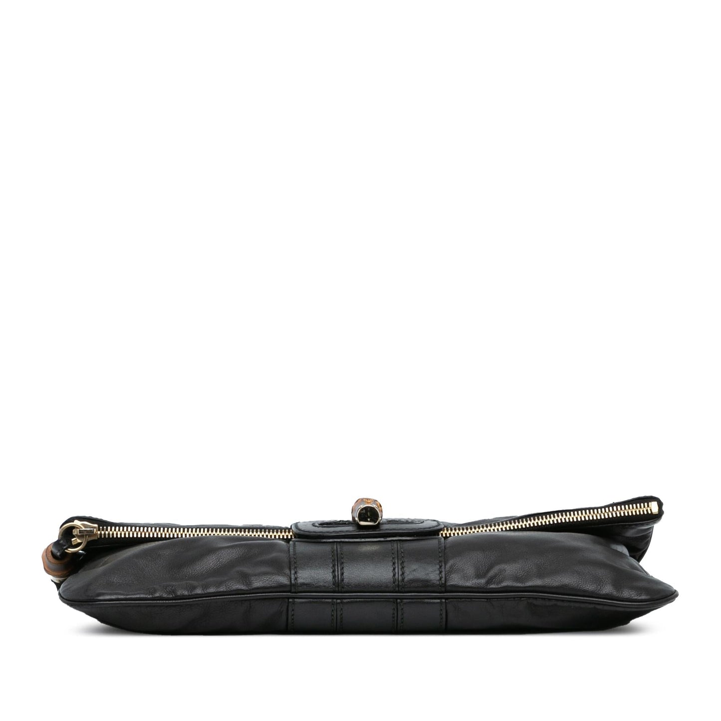 Gucci Bamboo Lucy Fold Over SHG-ithHFj Leather Calf Black Clutch Bag