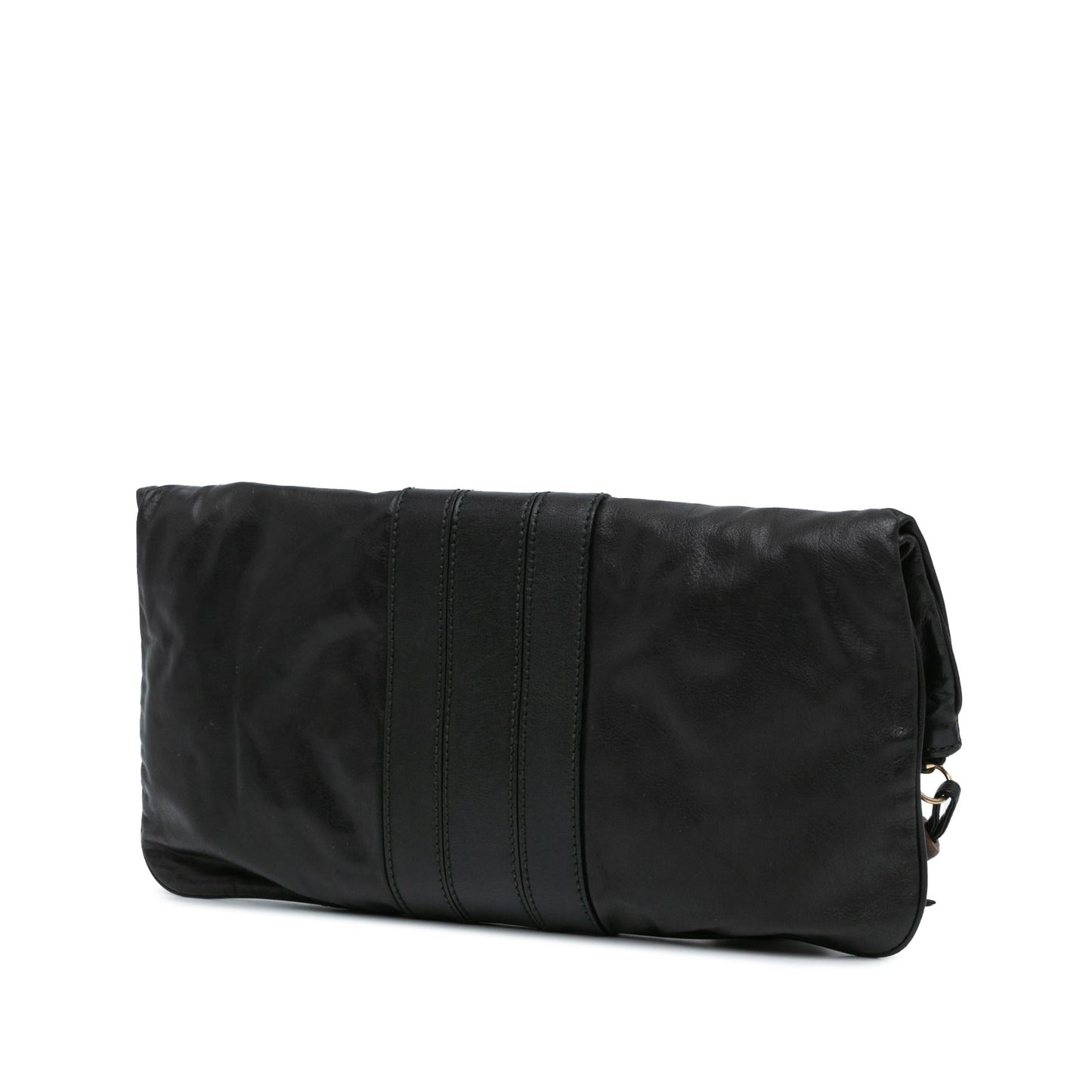 Gucci Bamboo Lucy Fold Over SHG-ithHFj Leather Calf Black Clutch Bag