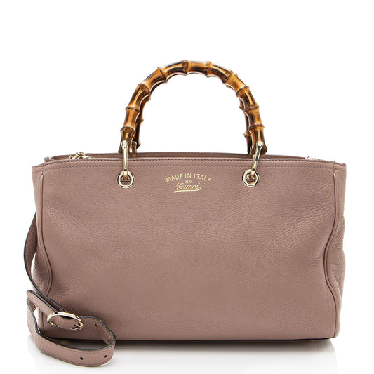 Gucci Bamboo Shopper Leather Pink Medium Tote Bag