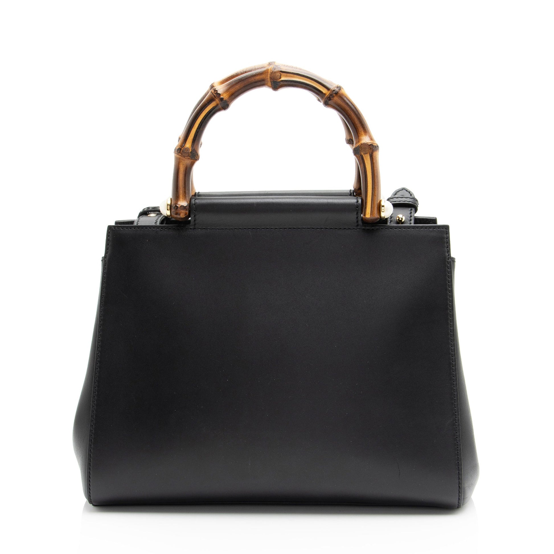 Gucci Bamboo Nymphaea SHF-lcy8Sb Leather Black Small Top Handle Satchel Bag