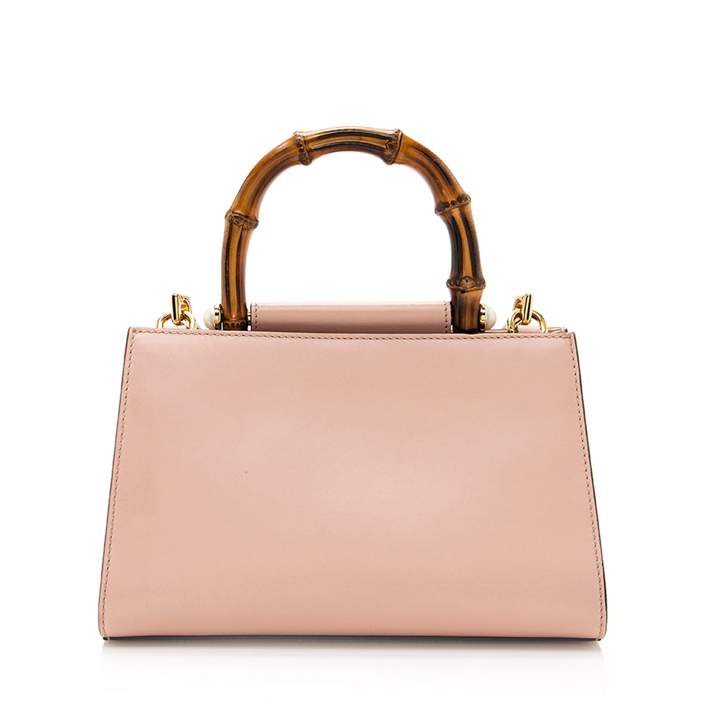 Gucci Bamboo Nymphaea SHF Leather Pink Small Top Handle Tote Bag