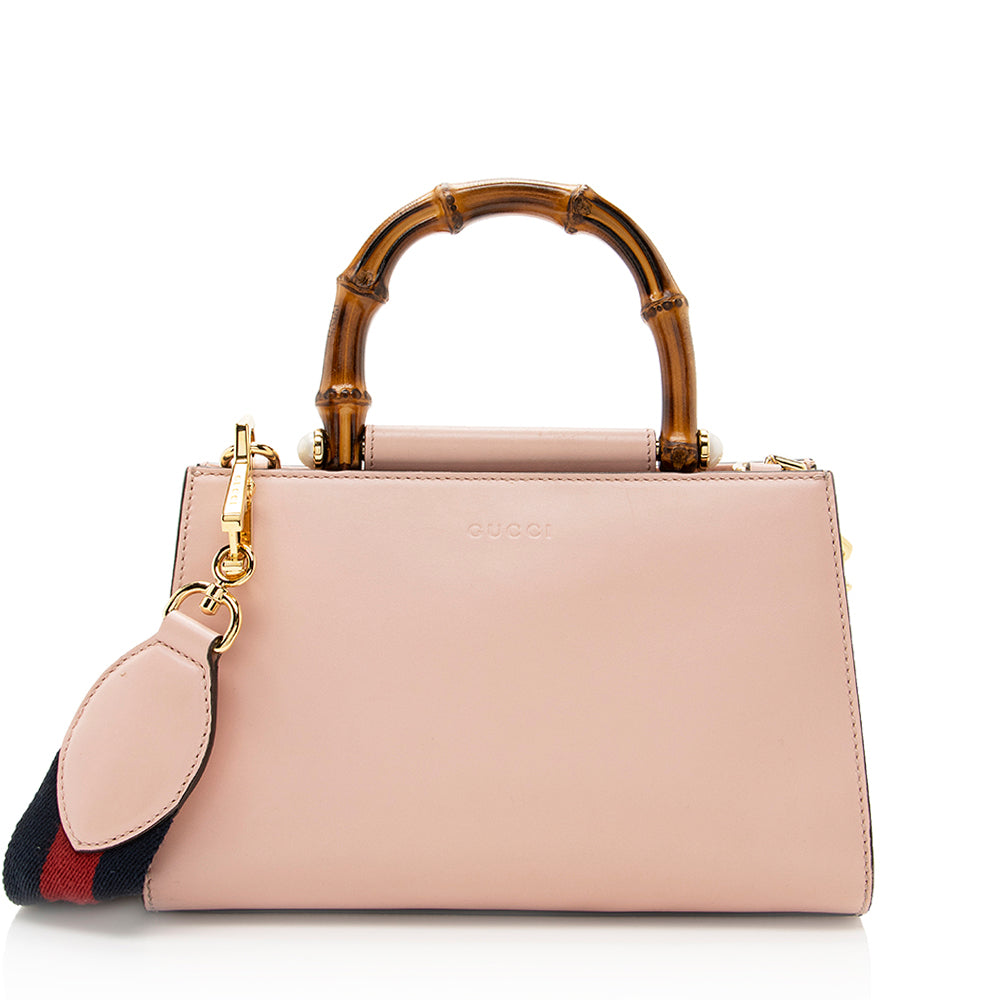 Gucci Bamboo Nymphaea SHF Leather Pink Small Top Handle Tote Bag