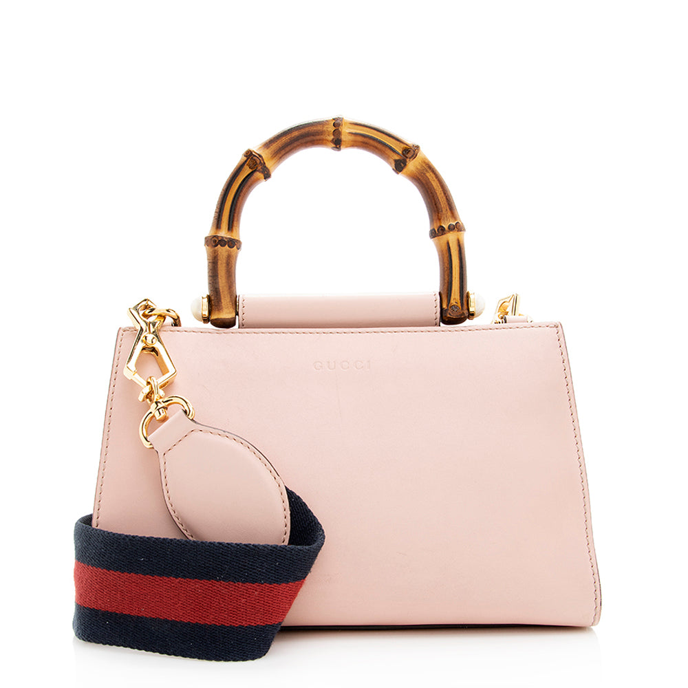 Gucci Bamboo Nymphaea Top Handle SHF Leather Nylon Pink Small Tote Bag