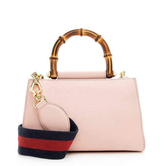Gucci Bamboo Nymphaea Top Handle SHF Leather Nylon Pink Small Tote Bag