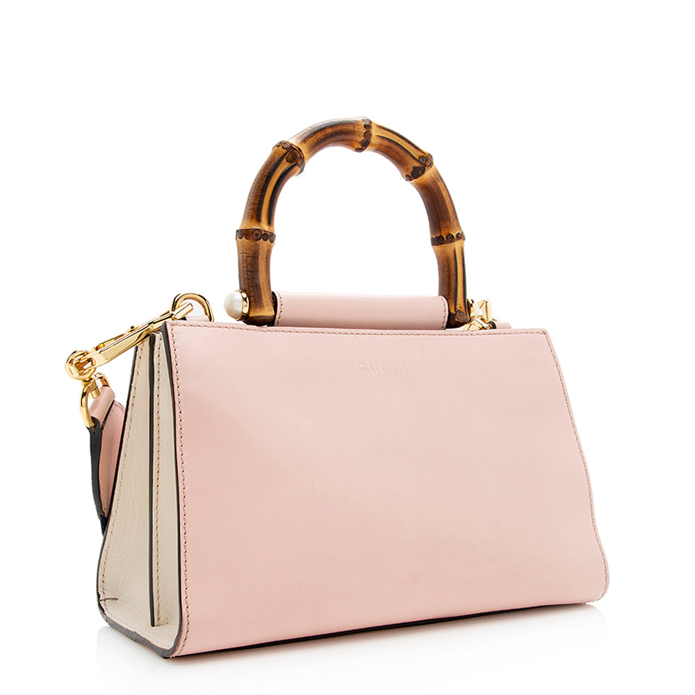 Gucci Bamboo Nymphaea Top Handle SHF Leather Nylon Pink Small Tote Bag