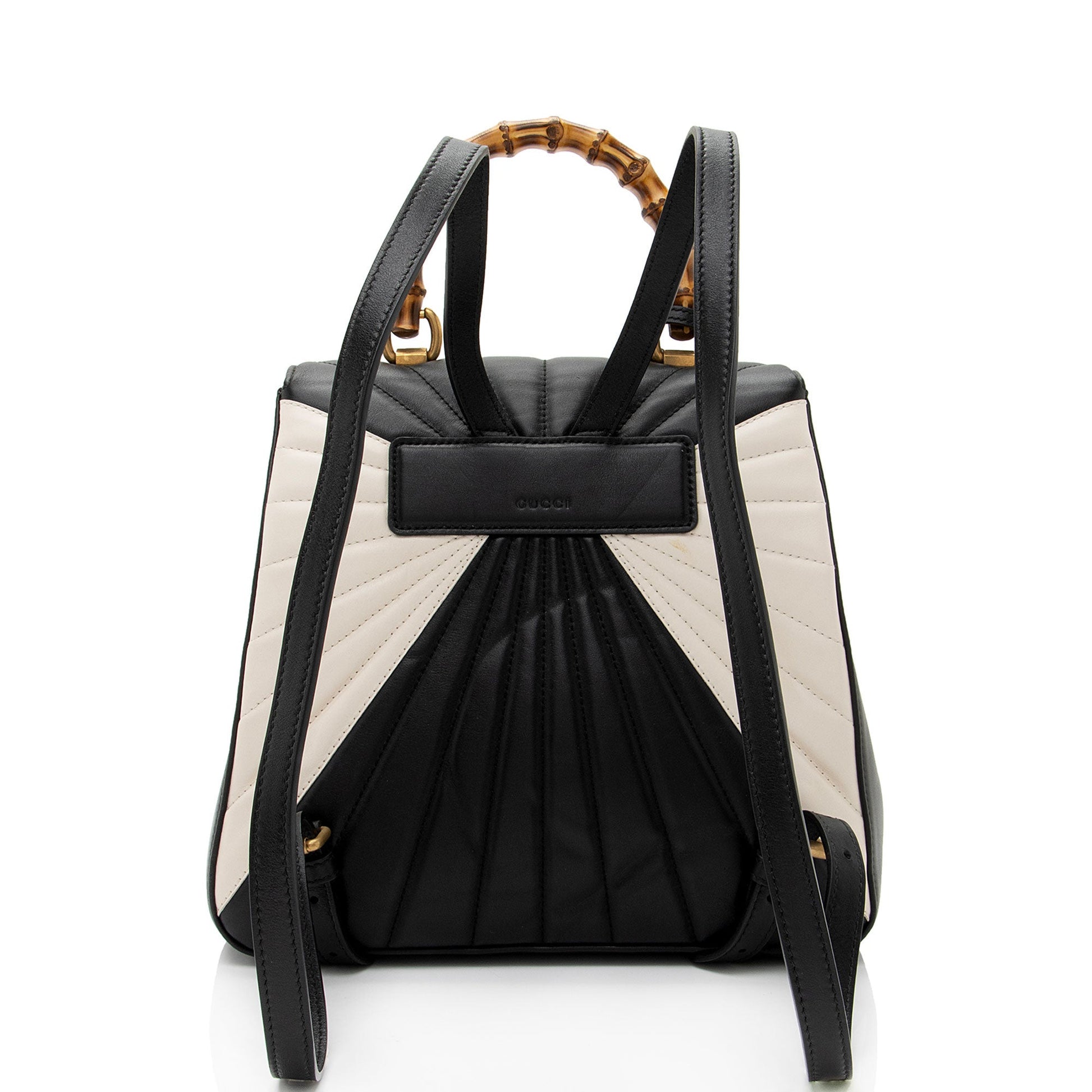 Gucci Bamboo Queen Margaret Backpack SHF-29uUkT Leather Black White Top Handle Shoulder Bag