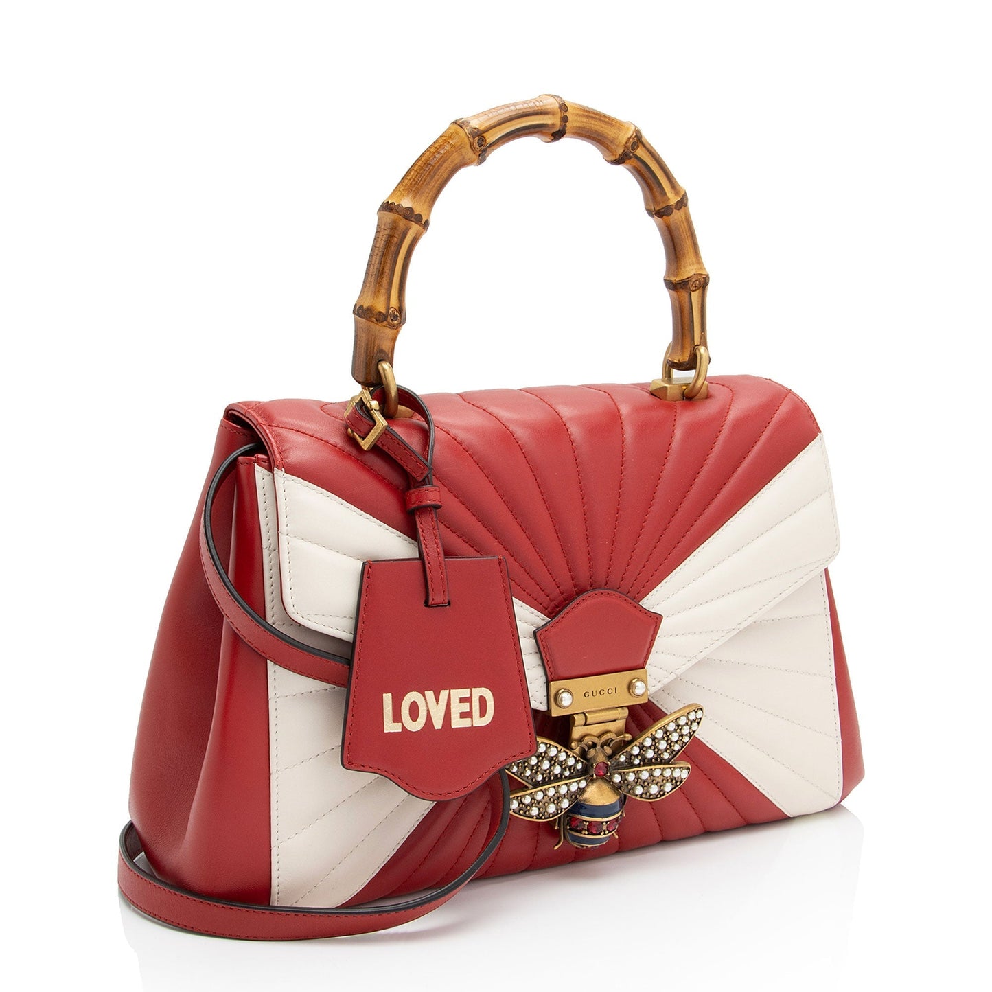 Gucci Bamboo Queen Margaret SHF-CF7LJ0 Leather White Red Top Handle Satchel Bag