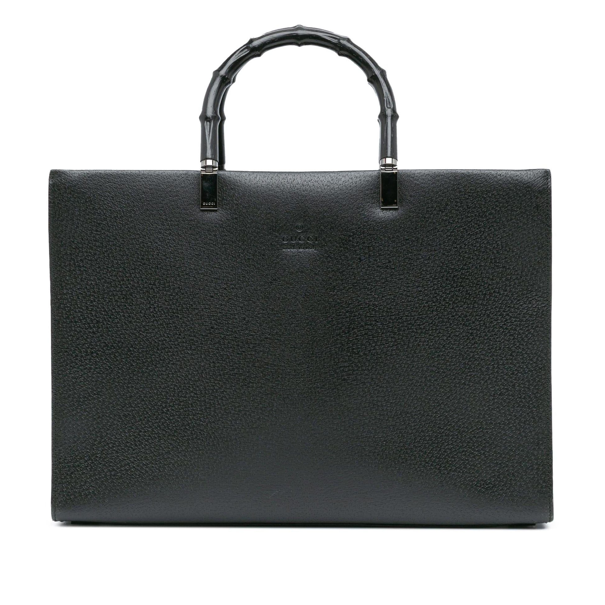 Gucci Bamboo Leather Calf Black Satchel Bag Bamboo Satchel