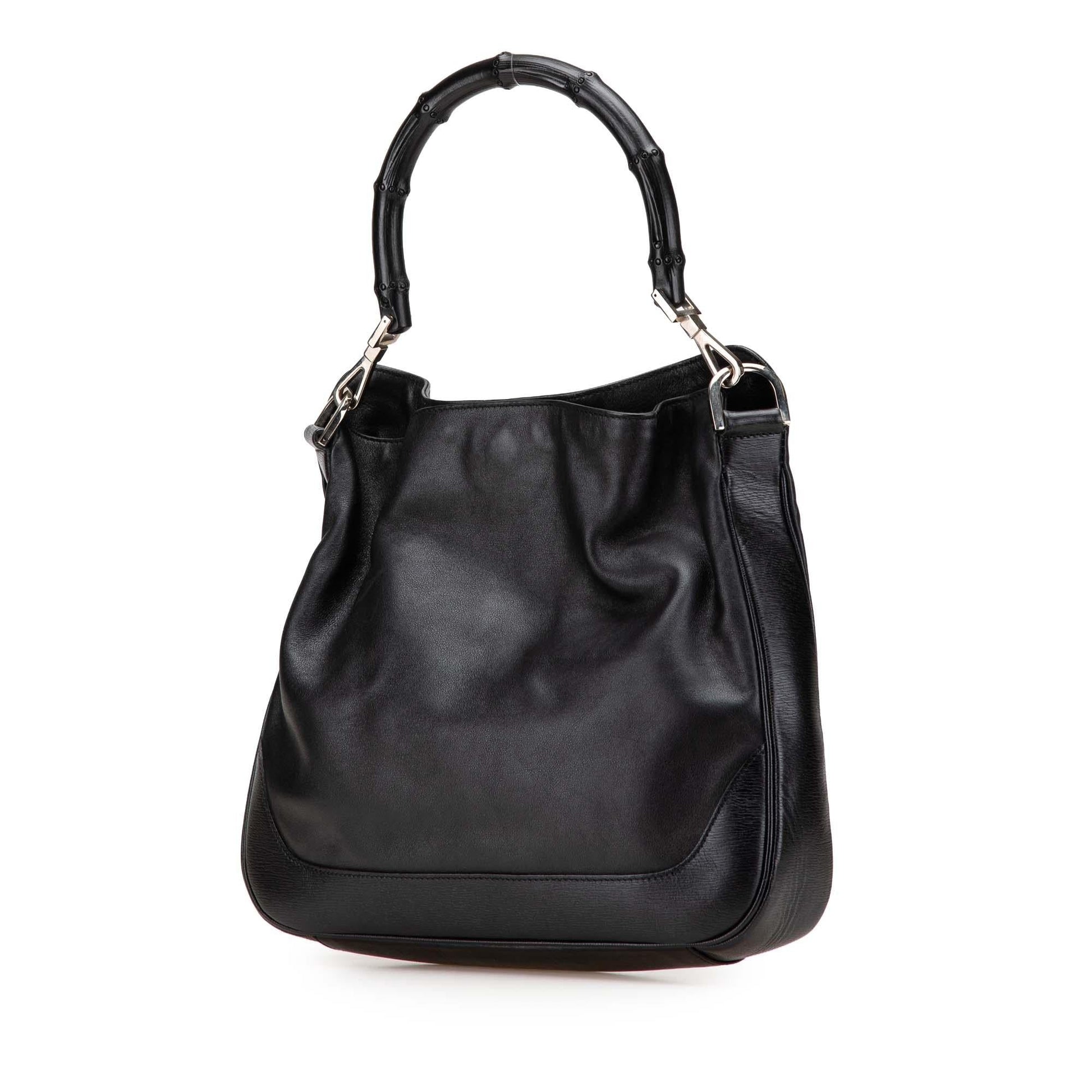 Gucci Bamboo Leather Calf Black Satchel Bag