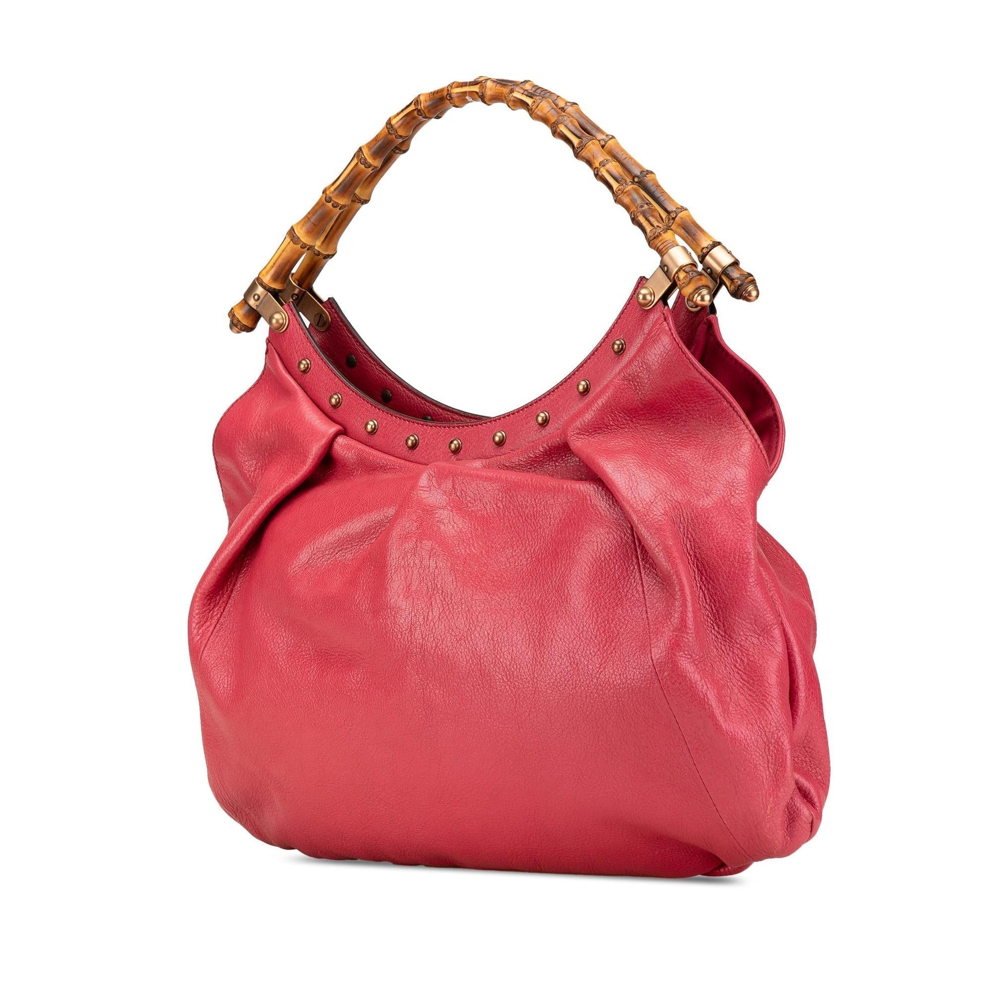 Gucci Bamboo Studded Leather Calf Pink Shoulder Bag Studded Hobo