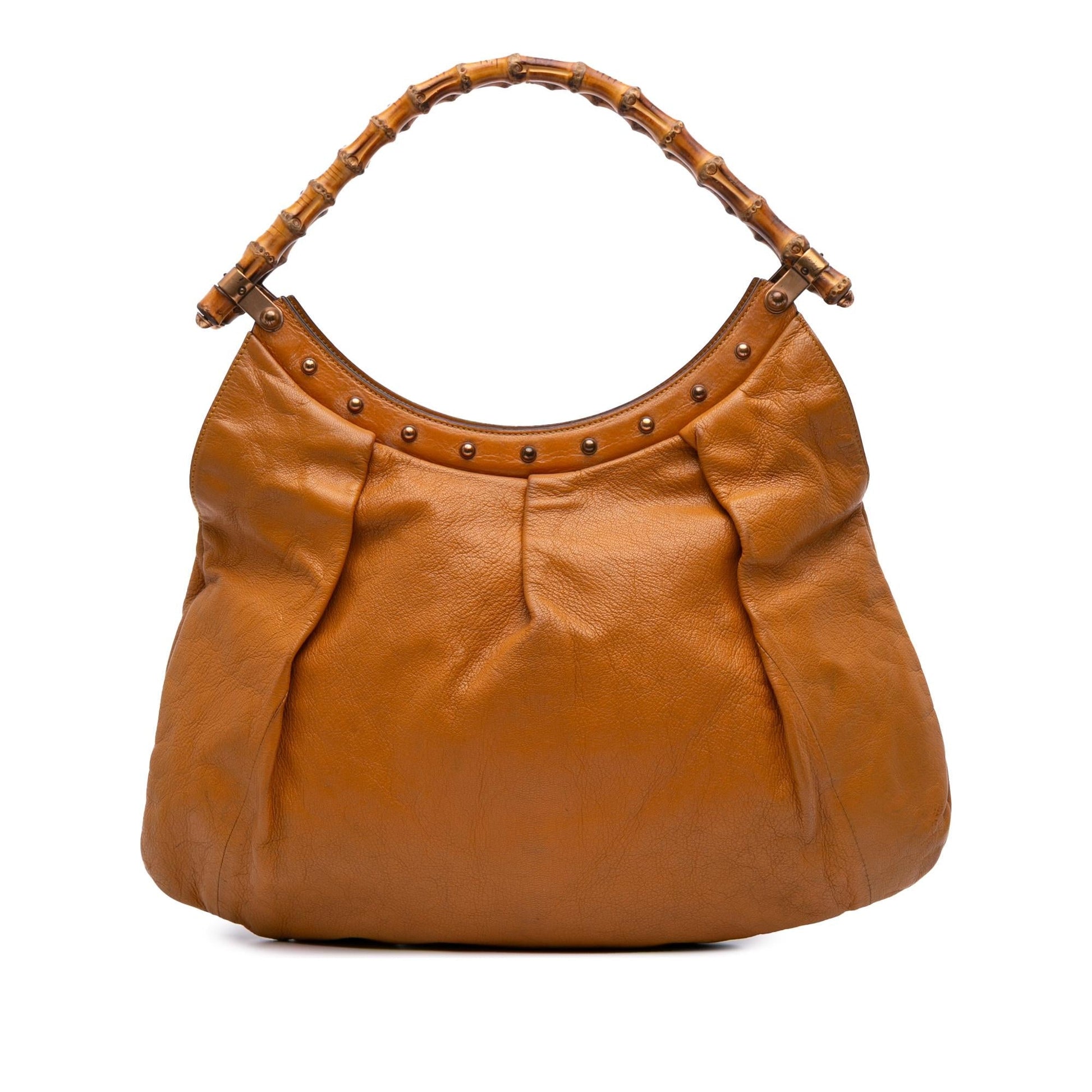 Gucci Bamboo Studded Leather Calf Brown Shoulder Bag