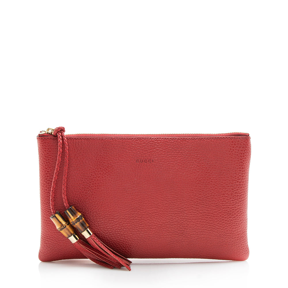 Gucci Bamboo Tassel Zip SHF Leather Red Clutch Bag