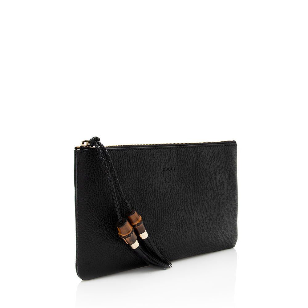 Gucci Bamboo Tassel Zip SHF Leather Black Clutch Bag