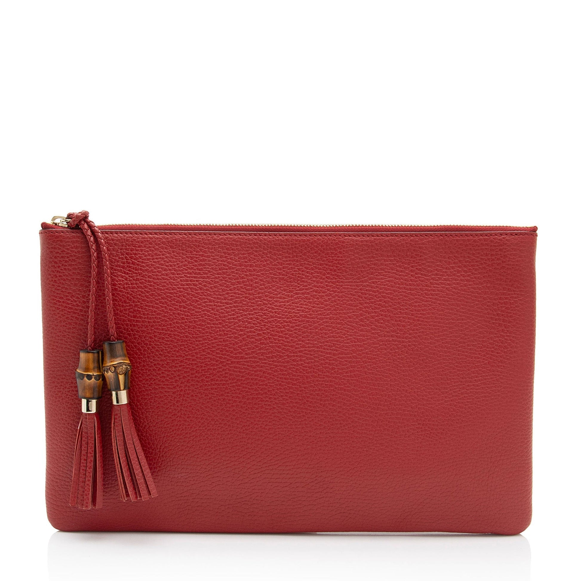 Gucci Bamboo Tassel Zip SHF-jOVRgR Leather Red Clutch Bag