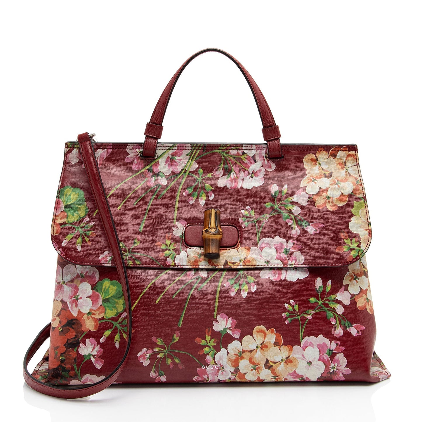Gucci Blooms Bamboo Daily SHF-leOK1R Leather Red Large Satchel Bag