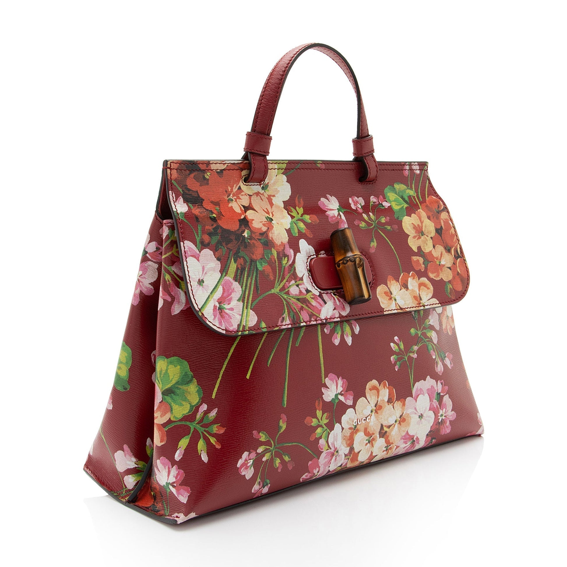 Gucci Blooms Bamboo Daily SHF-YKON9B Leather Red Medium Satchel Bag