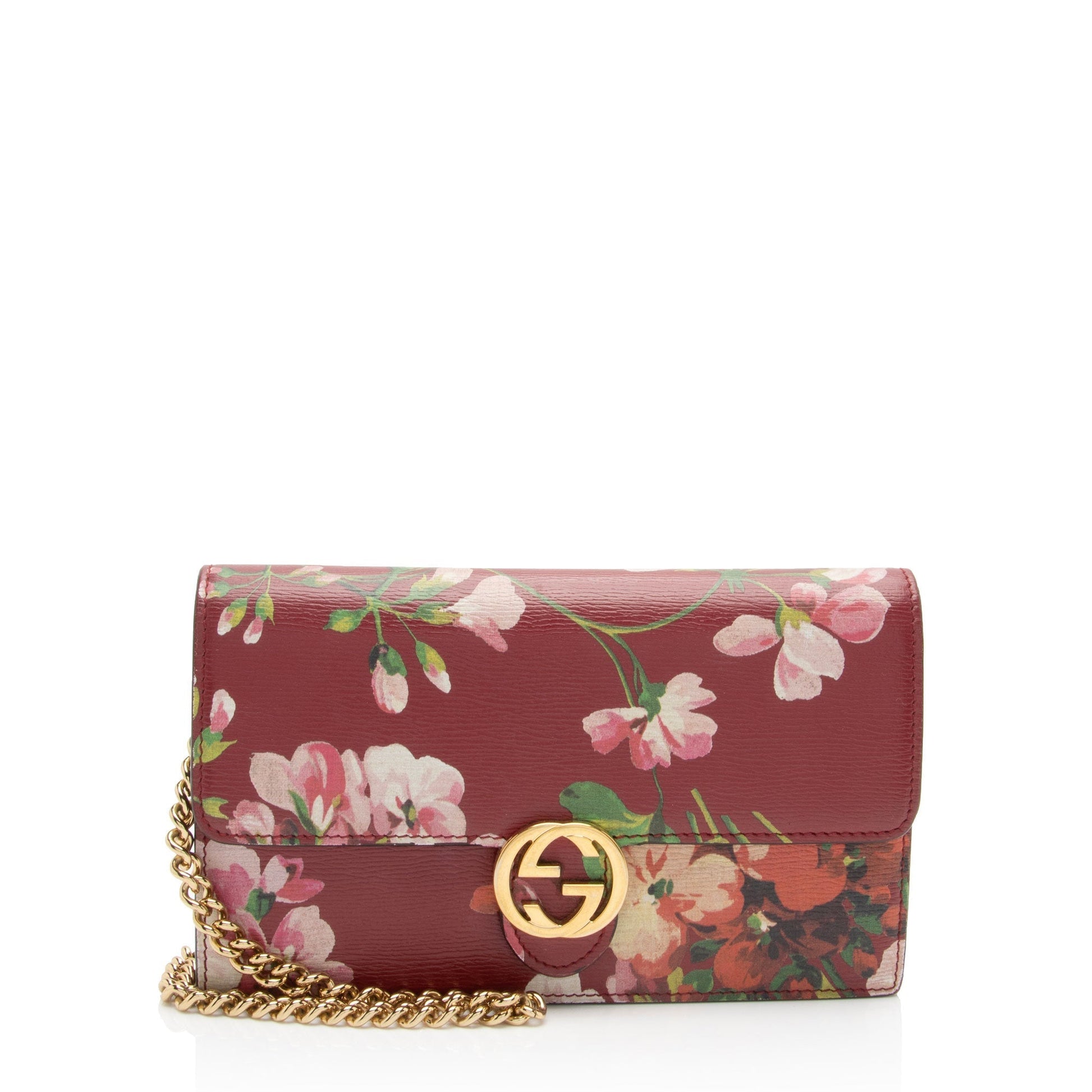 Gucci Blooms Interlocking GG Wallet on Leather Red Chain Crossbody Bag