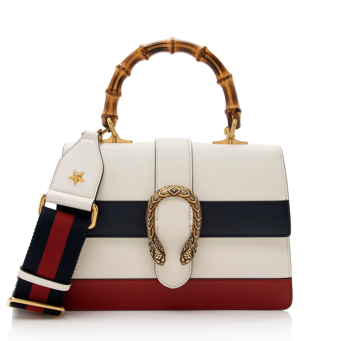 Gucci Borsa Dionysus Top Handle SHF Leather Nylon White Blue Satchel Bag