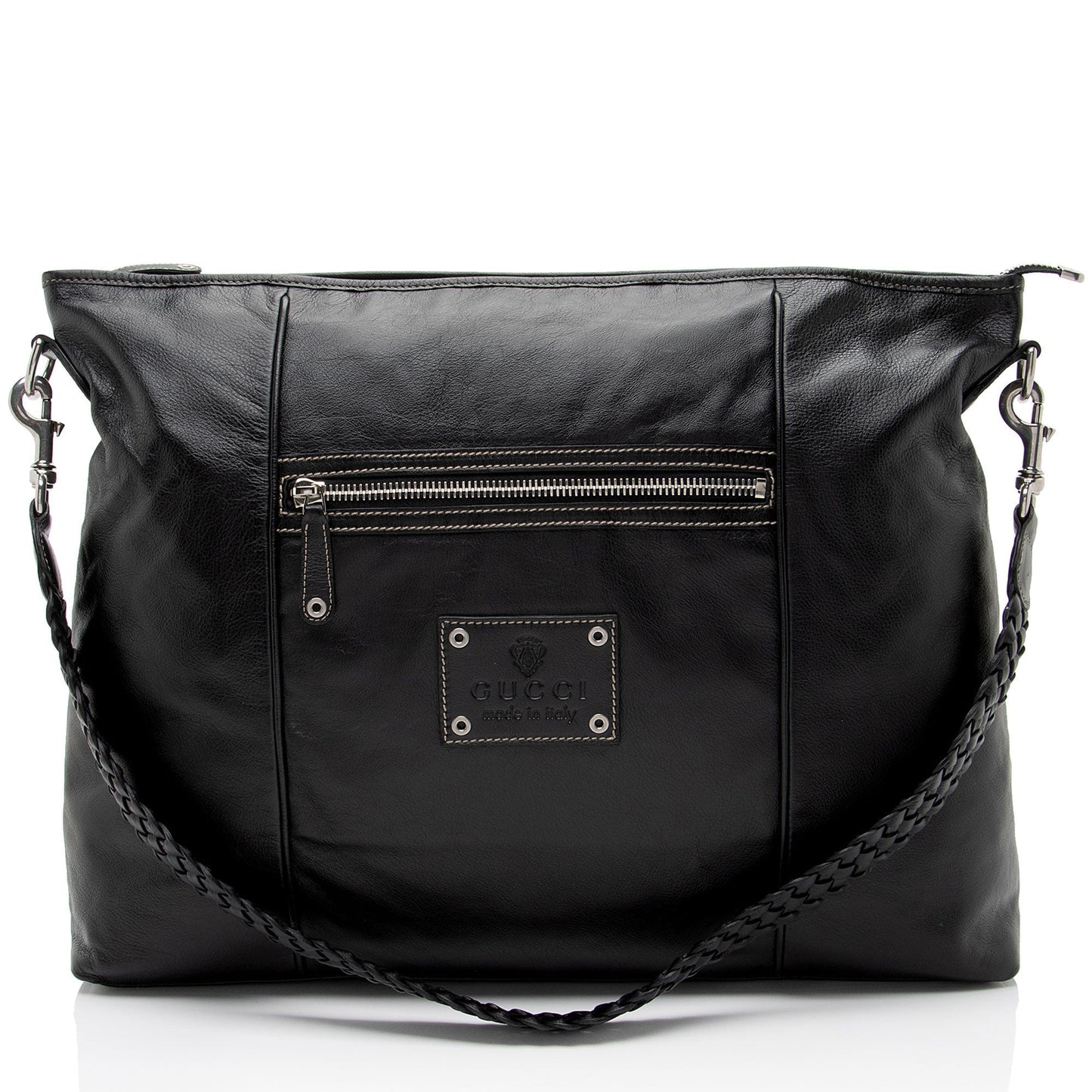 Gucci Braided Leather Black Large Shoulder Bag