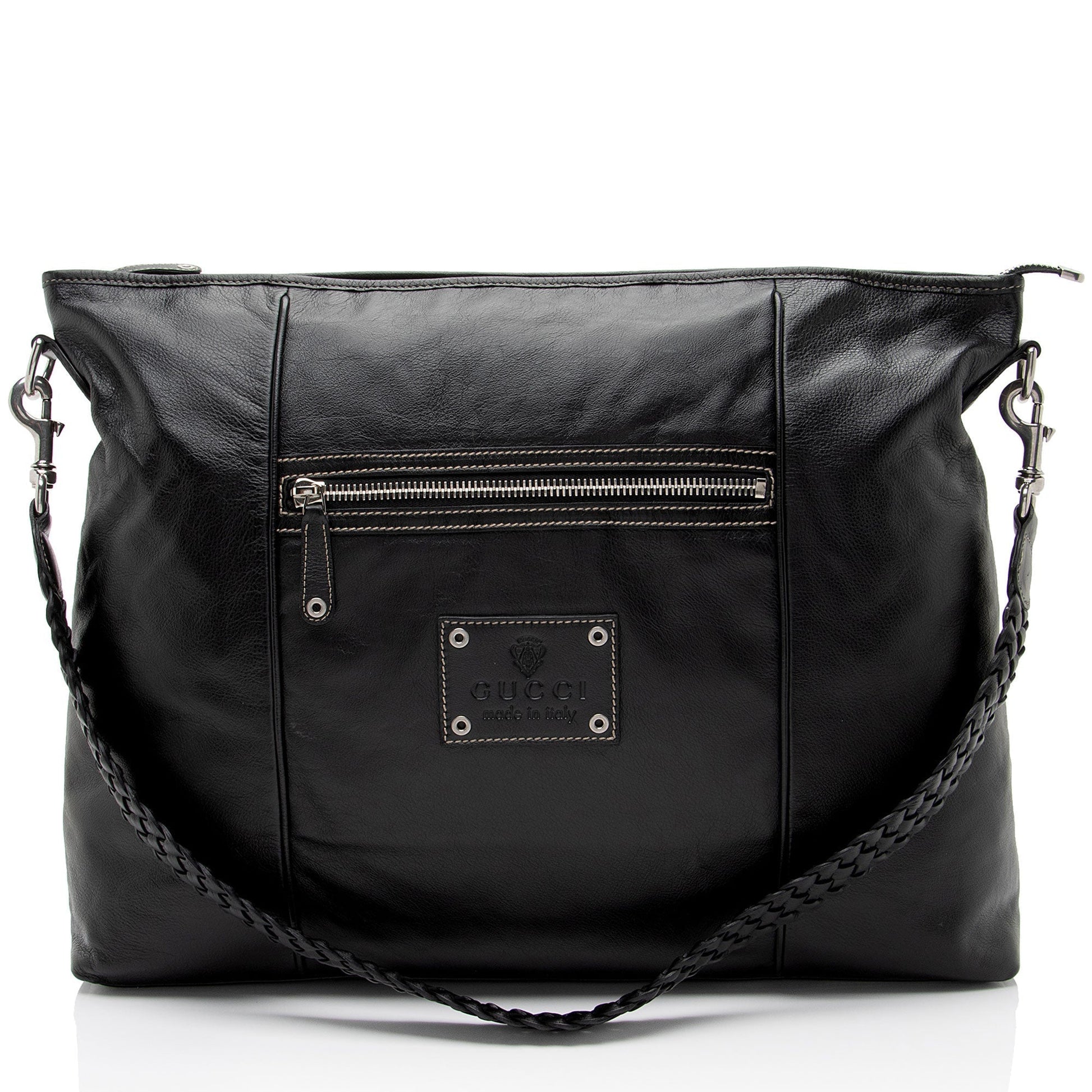 Gucci Braided Leather Black Large Shoulder Bag