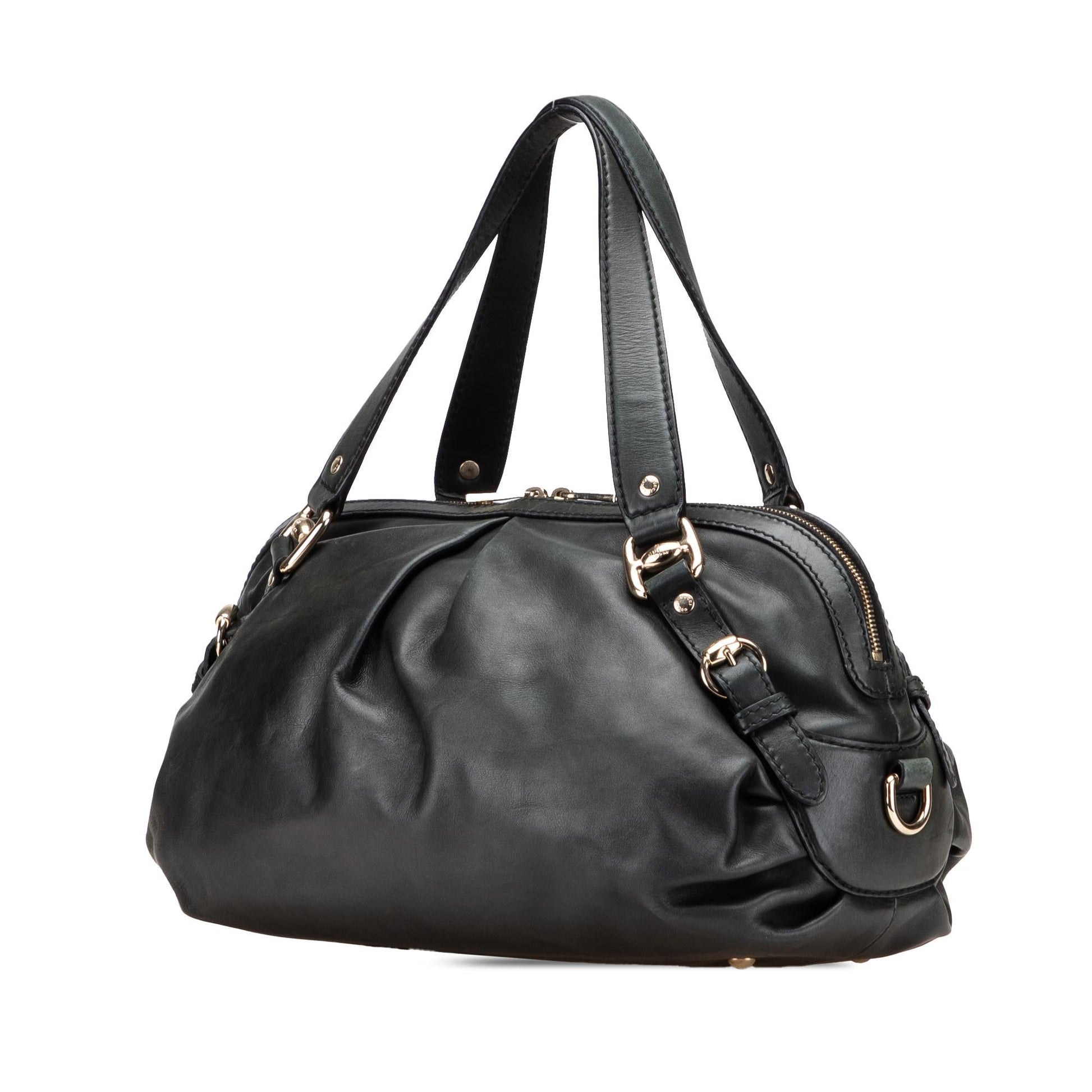 Gucci Bridle Leather Calf Black Satchel Bag