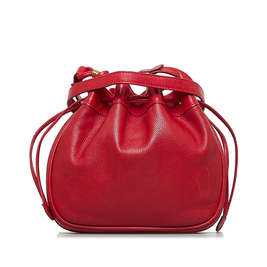 Gucci SHG-BRy73y Leather Calf Red Bucket Shoulder Bag