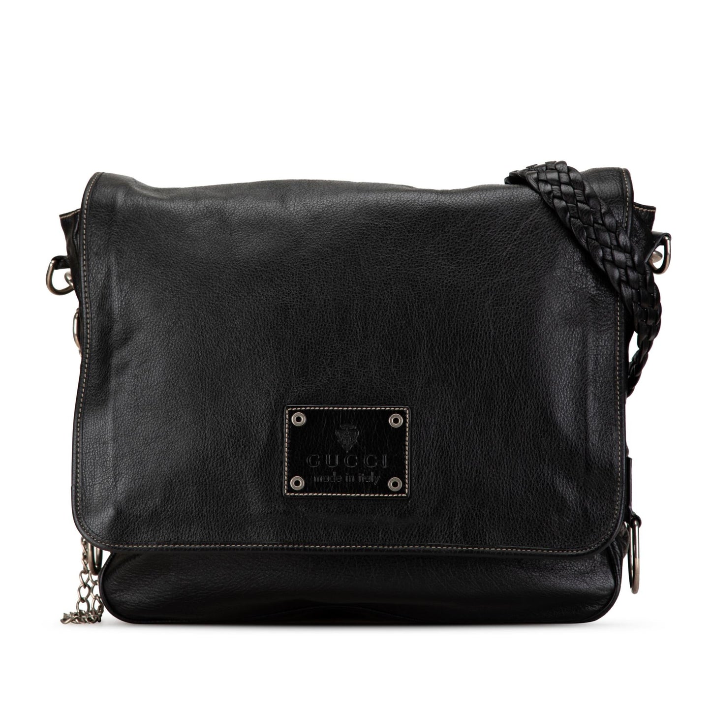 Gucci Crest Messenger SHG-FgBsnS Leather Calf Black Chain Crossbody Bag