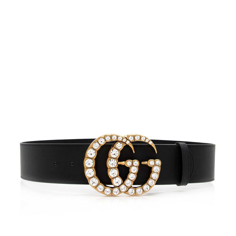 Gucci Crystal GG Belt - Size Leather Black Accessory
