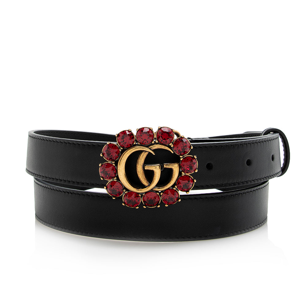 Gucci Crystal GG Belt - Size Leather Black Red Accessory