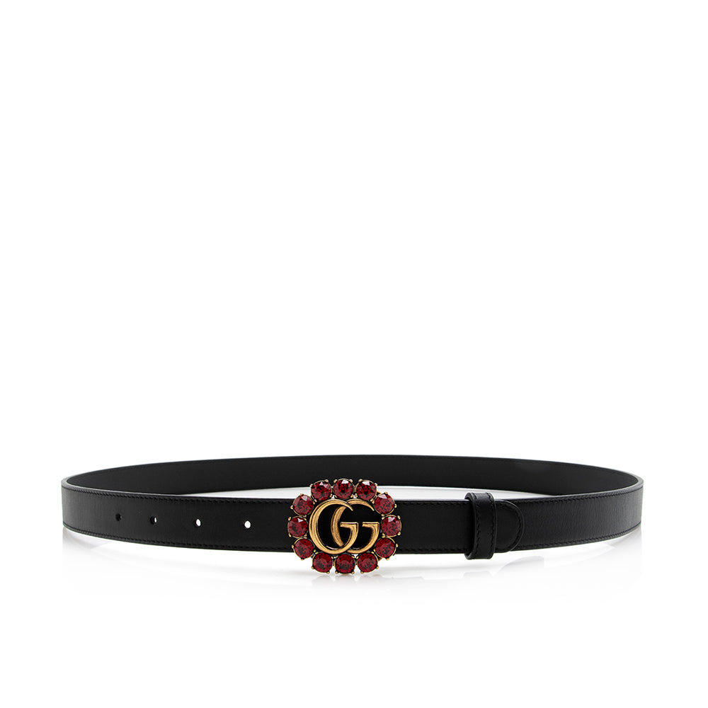 Gucci Crystal GG Belt - Size Leather Black Red Accessory