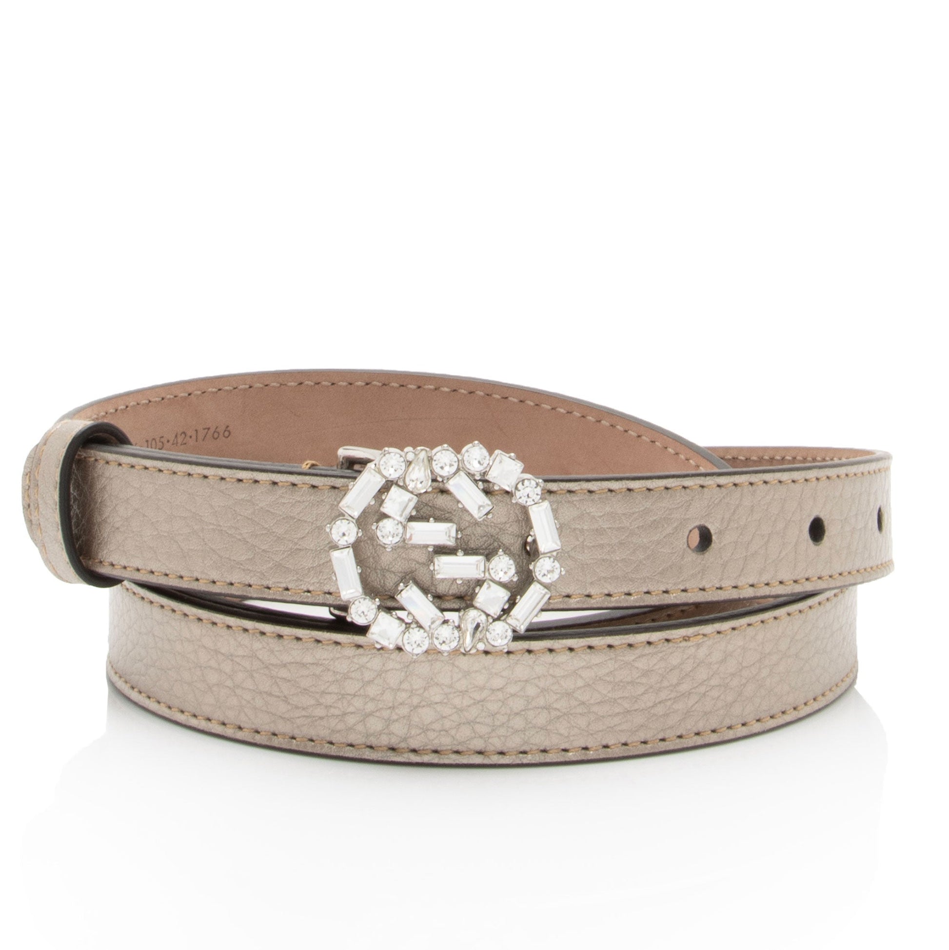 Gucci Crystal GG Interlocking Belt - Leather Suede Beige Gold Accessory