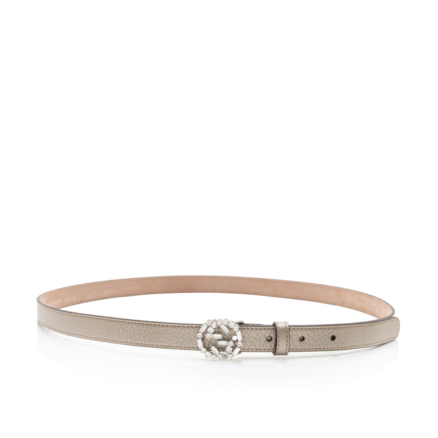Gucci Crystal GG Interlocking Belt - Leather Suede Beige Gold Accessory