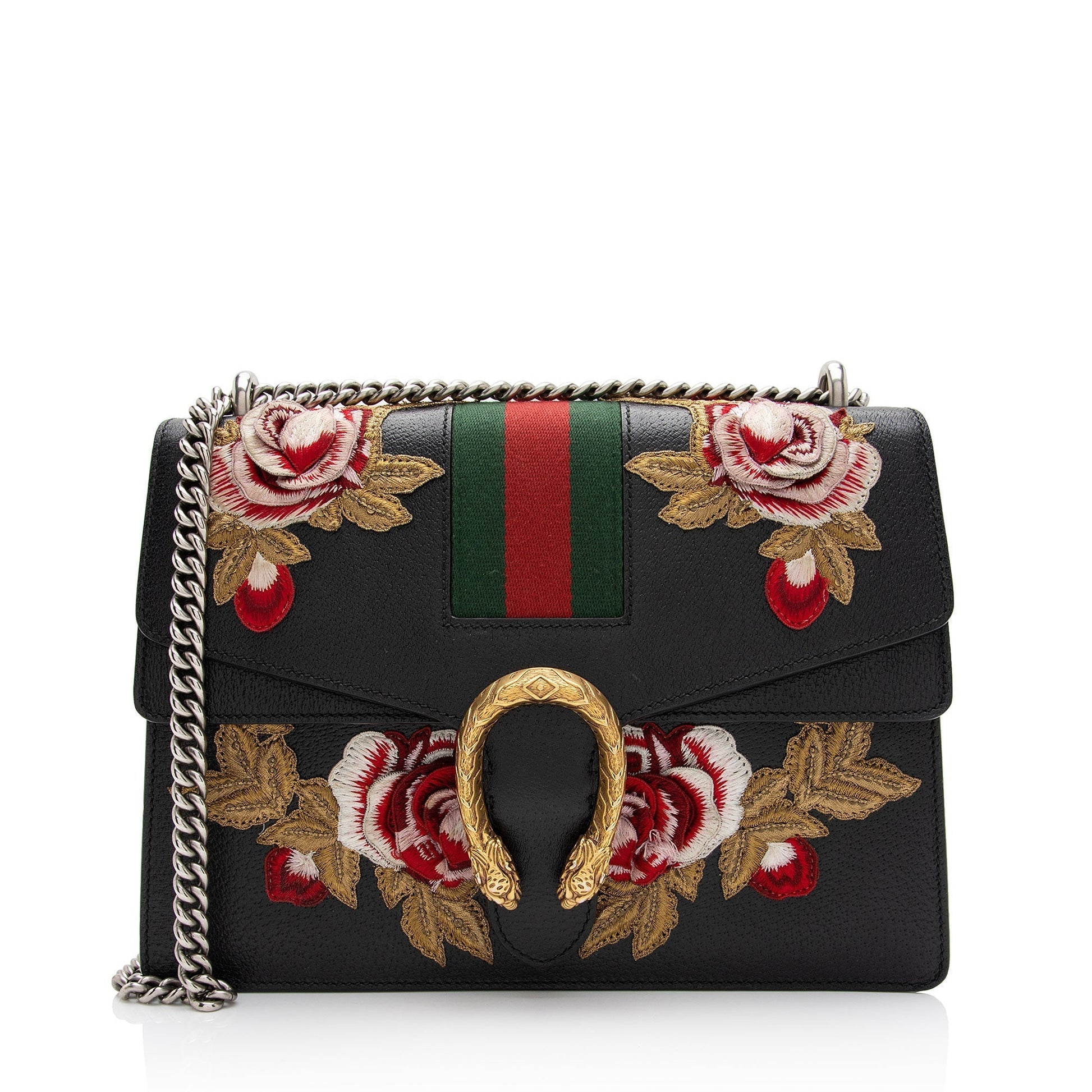 Gucci Embroidered Rose Dionysus SHF-7coiPQ Leather Nylon Black Shoulder Bag