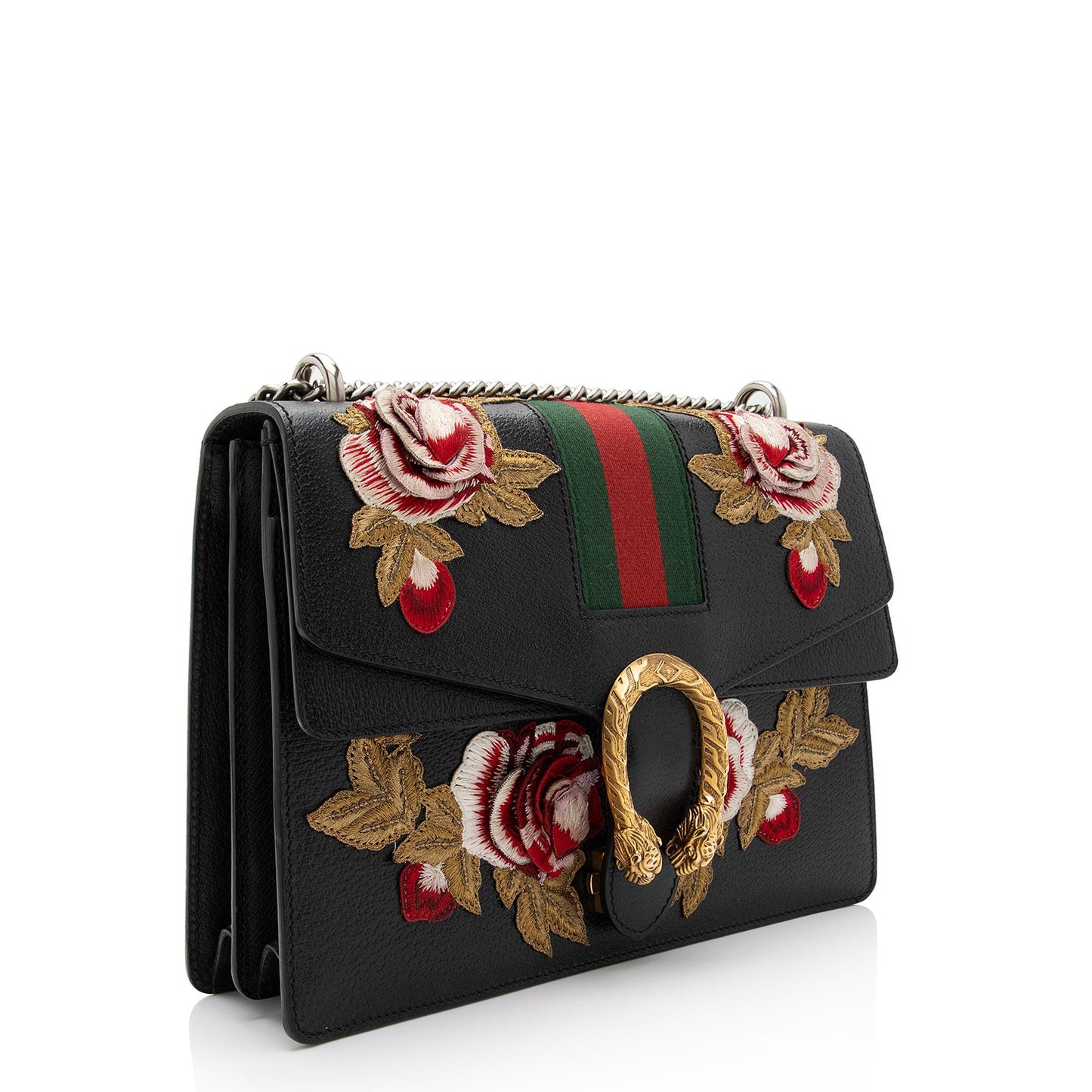 Gucci Embroidered Rose Dionysus SHF-7coiPQ Leather Nylon Black Shoulder Bag