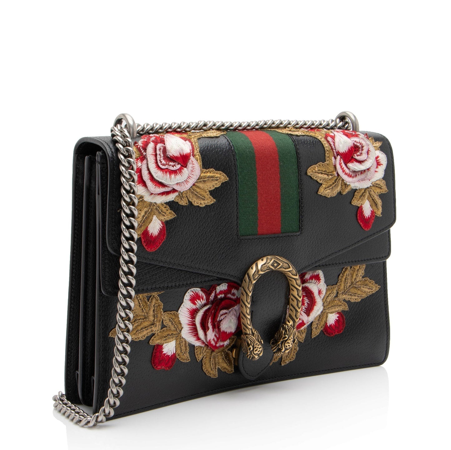Gucci Embroidered Rose Dionysus SHF-NIvfQT Leather Black Gold Shoulder Bag