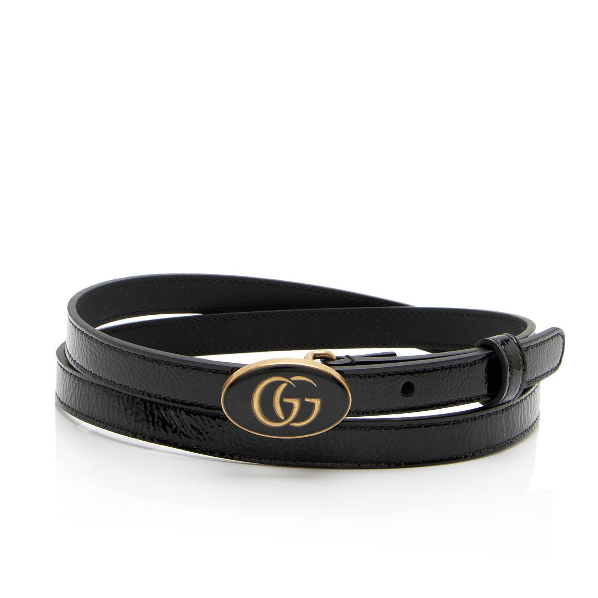 Gucci Enamel GG Slim Belt - Leather Black Accessory