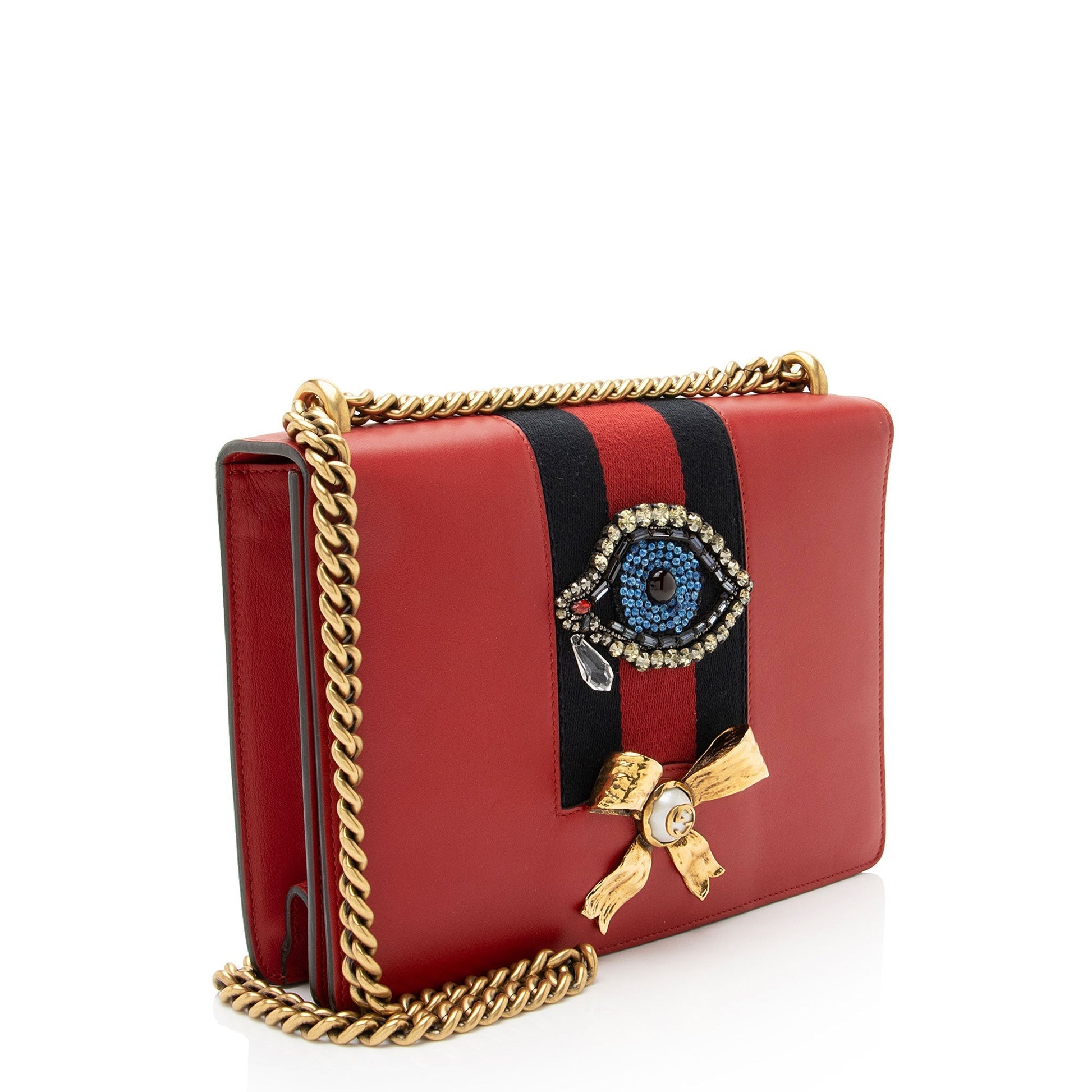 Gucci Evil Eye Chain Leather Nylon Red Medium Shoulder Bag