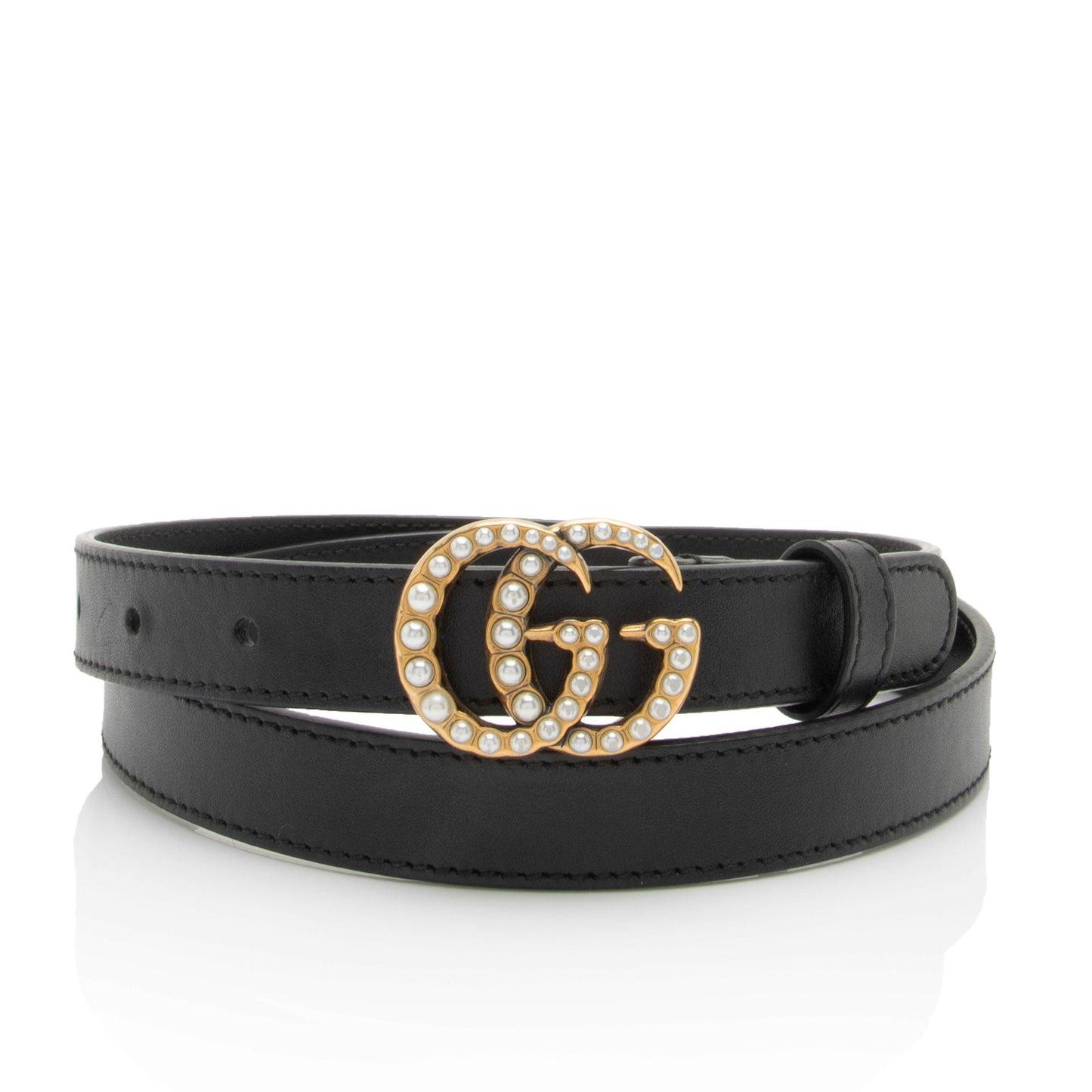 Gucci Faux Pearl GG Belt - Leather Black Accessory