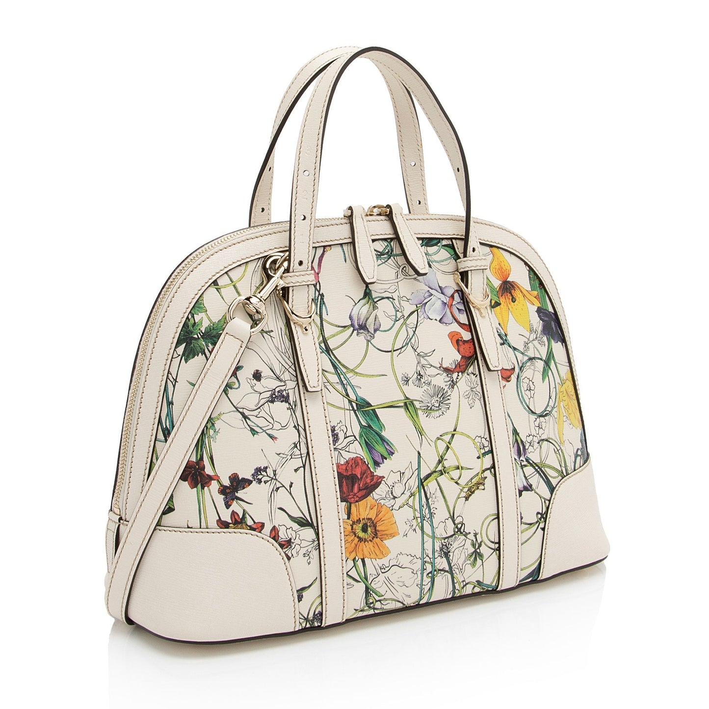 Gucci Flora Nice SHF-5DGwQW Leather White Satchel Bag